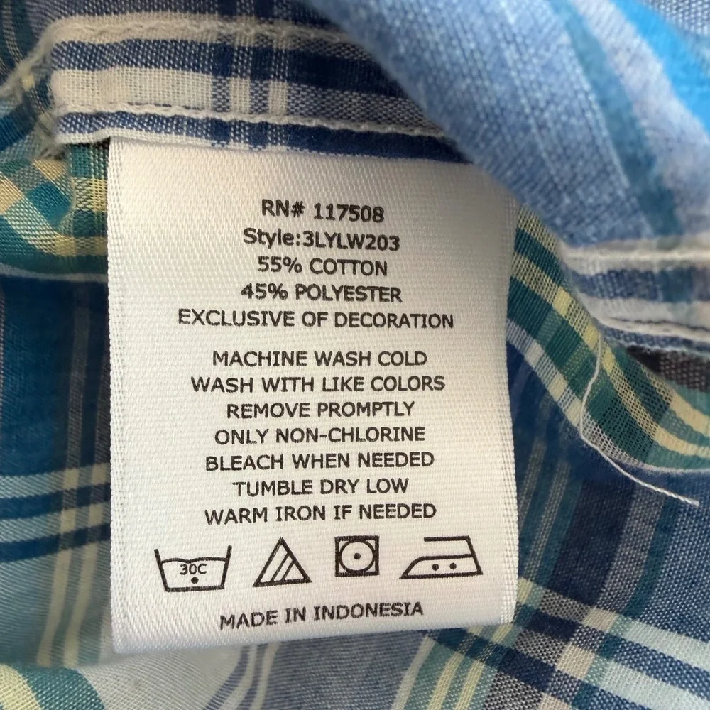 Levi's Plaid Button-Up Shirt Blue Yellow Long Sleeve Casual Men's Size Medium